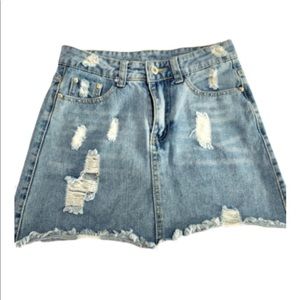 Denim Distressed Blue Jean Mini Skirt